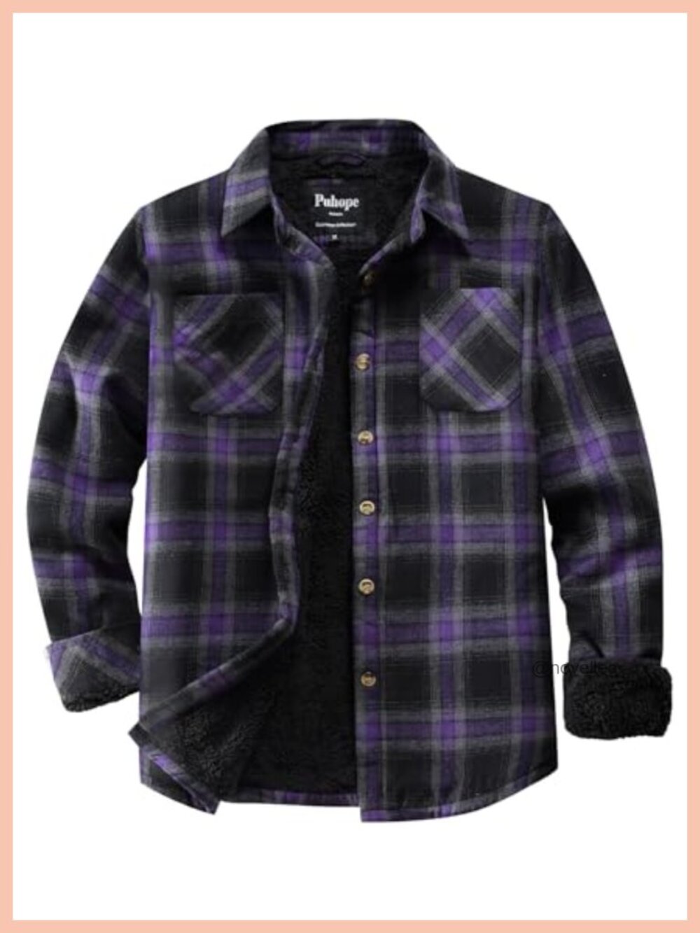 Sherpa Lined Fleece Flannel Plaid Shirt Jacket Button Down